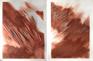 Angèle Guerre, plasticienne, novembre 2021, « Les terres troubles », papiers incisés au scalpel et pastel, dimensions 107 x 150cm.