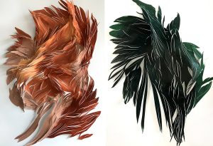 Angèle Guerre, plasticienne, juin 2022, « Sous les ravages », papiers incisés et pastels, dimensions 120cm x 80cm et 80cm x 65cm, Galerie Jamault, Paris