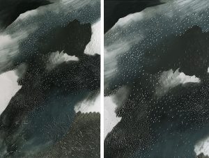 Angèle Guerre, plasticienne, 2023 « Terres troubles XVII », papiers incisés au scalpel et pastel, dimensions 120 x 80cm  