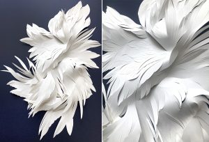 Angèle Guerre, plasticienne, avril 2024, « Les ombres pâles IV », papiers incisés au scalpel, dimensions 110cm x 80cm, Paris