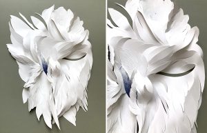 Angèle Guerre, plasticienne, avril 2024, « Les ombres pâles II », papiers incisés au scalpel, dimensions 60cm x 80cm, Paris