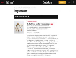 Exposition « Les Oiseaux » de Emilie Faïf, Télérama, Juillet 2015