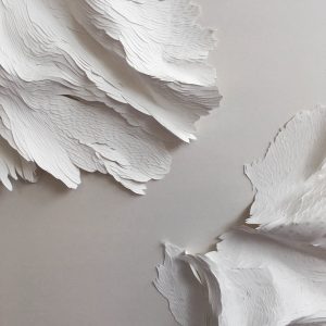 Angèle Guerre, visual artist, 2019, “Grandes Mues” details, dimensions 97 x 97 cm. Scalpel incisions on paper. Artworks made at the Hôtel de Paris, Monaco.