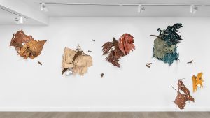 Angèle Guerre, visual artist, November 2021, “Les corps sauvages”, leather, paper and metal, dimensions variable.