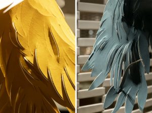Angèle Guerre, visual artist, September 2020, « La chute suspendue », installation inspired by the myth of Icarus, Shang Xia, Hermès Group, store, 8 rue de Sèvres, Paris. © photos Alex Jonas
