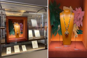 Angèle Guerre, visual artist, November 2025, ‘Ode to Nature by Van Cleef & Arpels’, Galerie du Patrimoine, 20 Place Vendôme, Paris. The leather, sculpted into large, moving leaves, provides structure and volume. The soft, matte pastel paper evokes the fragility of sublime flora and fauna.