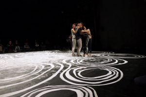 October 2017 －  LET’S FOLK! Show- In collaboration with the choregrapher Marion Muzac. As she was drawing directly on the dance mat, Emilie Faïf highlights the Territory notion and the local anchor of those traditional popular dances