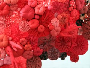 Emilie Faïf, visual artist, 2011, textile sculpture for the Printemps Haussmann, Paris.
