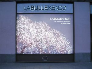 Emilie Faïf, visual artist, April 2006, “Lighting Cherry Tree” installation for La Bulle Kenzo windows, Kenzo Parfums, Paris.
