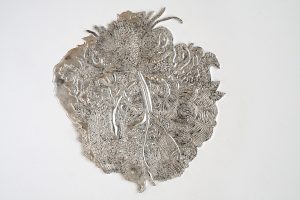 Eudes Menichetti, Actiniaria 6, polyurethane resin, white gold leaves, 2023, 64 cm x 60 cm, original piece