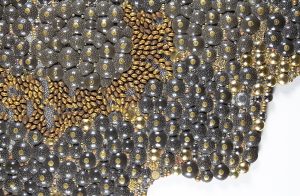 Valérie Henry – House of Talent, contemporary art sale. Eudes Menichetti, Balane, details, collected tapestry nails and various trinkets, brass, resin, 2025, 84 cm x 115 cm, original piece