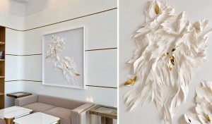 Valérie Henry – House of Talent, contemporary art sale. Angèle Guerre, Nu orné XI, scalpel-incised paper and gold leaf on museum backing, 2024, 175 cm x 150 cm, original piece