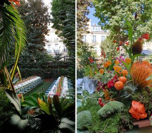 Marianne Guedin, vegetal scenography, “Jungle”, September 2021, Hôtel particulier, Paris. Playing with trompe l’oeil, the palms and flowers bring the spectator into the universe of Douanier Rousseau. 