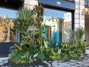 Marianne Guedin, vegetal scenography for the Designer’s Day, September 2021, vegetal installation before Taï Ping store, Paris. 