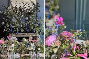 Marianne Guedin, vegetal creation for the David Yurman diner at the Louvre, July 2022, Paris. Marianne Guedin has imagined a floral creation inspired by the pure French tradition. The flowers chosen are sophisticated and the setting very luxurious, to echo the splendour of the flats of Louis XV. The blue, white, red and pink colours are a nod to the French and American flags.