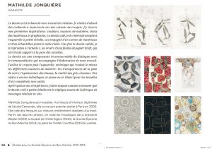 Book ” La Consigne : Les dessins des Métiers d’Art “, Ateliers d’Art de France Editions. The association Les Traces Habiles was lauréate of the “La Pensée” Prize of the Fondation Ateliers d’Art de France for this project.