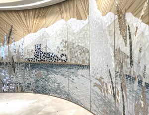 Mathilde Jonquière, mosaic artist, October 2021, mosaic fresco 16m2, Cartier boutique, Geneva.