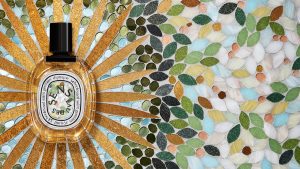 Mathilde Jonquière × Diptyque, Summer Water garden, June 2026, Paris. Mathilde Jonquière creates an imaginary garden with cool stones, shaded by umbrella pines, where jasmine and orange blossoms mingle with the murmur of fountains. © Christophe Coënon