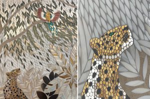 Mathilde Jonquière, mosaic artist, september 2026, 200 x 89,67 cm mosaic fresco for Cartier Fauna movie, La Panthère et les Inséparables. © Publicis Luxe, © Elsa Muse