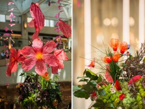 William Amor, upcycling artist, June-July 2018, floral art installation. For this in situ installation in Landmark Hong Kong’s mall, William Amor creates fine floral islets made of recycled plastic bags and turns plastic bottles into brilliant flowers.

