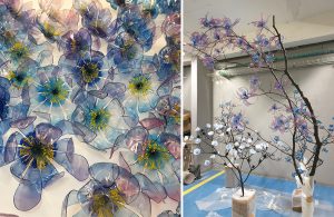 William Amor, upcycling artist, Creation of five sculptures “Métamorphoses arborescentes” made from plastic waste for Havas, Paris, December 2022. Work in progress and trees packed for transport
