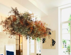 Marianne Guedin, installation végétale, juin 2021. Nuage suspendu à la Galerie Amélie Maison d’Art
