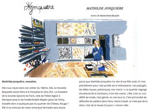 Interview de Mathilde Jonquière par l’illustratrice Cassandre Montoriol ; textes de Marie-Anne Bruschi.
