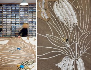 Mathilde Jonquière, artiste mosaïste, janvier 2022, fresque Bridal 9m2 pour la boutique Cartier à New-York. Fresque en mosaïque, 653 Fifth Avenue, en collaboration avec Laura Gonzales.