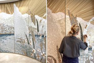 Mathilde Jonquière, artiste mosaïste, octobre 2021, fresque en mosaïque 16m2, boutique Cartier, Genève.