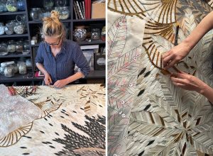 Mathilde Jonquière, artiste mosaïste, septembre 2026, fresque en mosaïque de 200 x 89,67 cm pour le film Cartier Fauna, La Panthère et les Inséparables. © Publicis Luxe, © Elsa Muse
