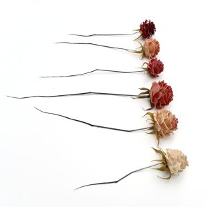 Mylinh Nguyen, sculptrice, 2022, « Roses, on est bien peu de choses », sculptures de bouquets de roses en argile synthétique, dimensions 27 x 37 cm. Projet de recherche en modelage mené en résidence à la Villa Médicis et autour des couleurs de la ville de Rome.