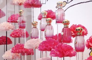 Février 2016 –  ANNICK GOUTAL – Rose Pompon – Pour le lancement de la nouvelle fragrance « Rose Pompon », Soline d’Aboville imagine une vitrine dédiée à la rose, comme fleur et comme couleur. 