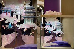 Soline d’Aboville, scénographe, avril 2026, création de décors de vitrines pour Vacheron Constantin, Salon Watches & Wonders 2026, Genève. Soline d’Aboville a conçu et produit pour l’occasion neuf dioramas en papier coloré, traduisant en volume l’univers singulier de l’illustrateur Shan Jiang, orchestre de cette campagne 2026.